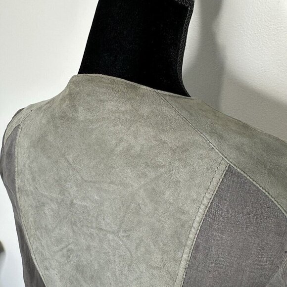 Armani Collezioni Linen Suede Jacket Size 4 Gray Full Zip Patchwork - Picture 7 of 15